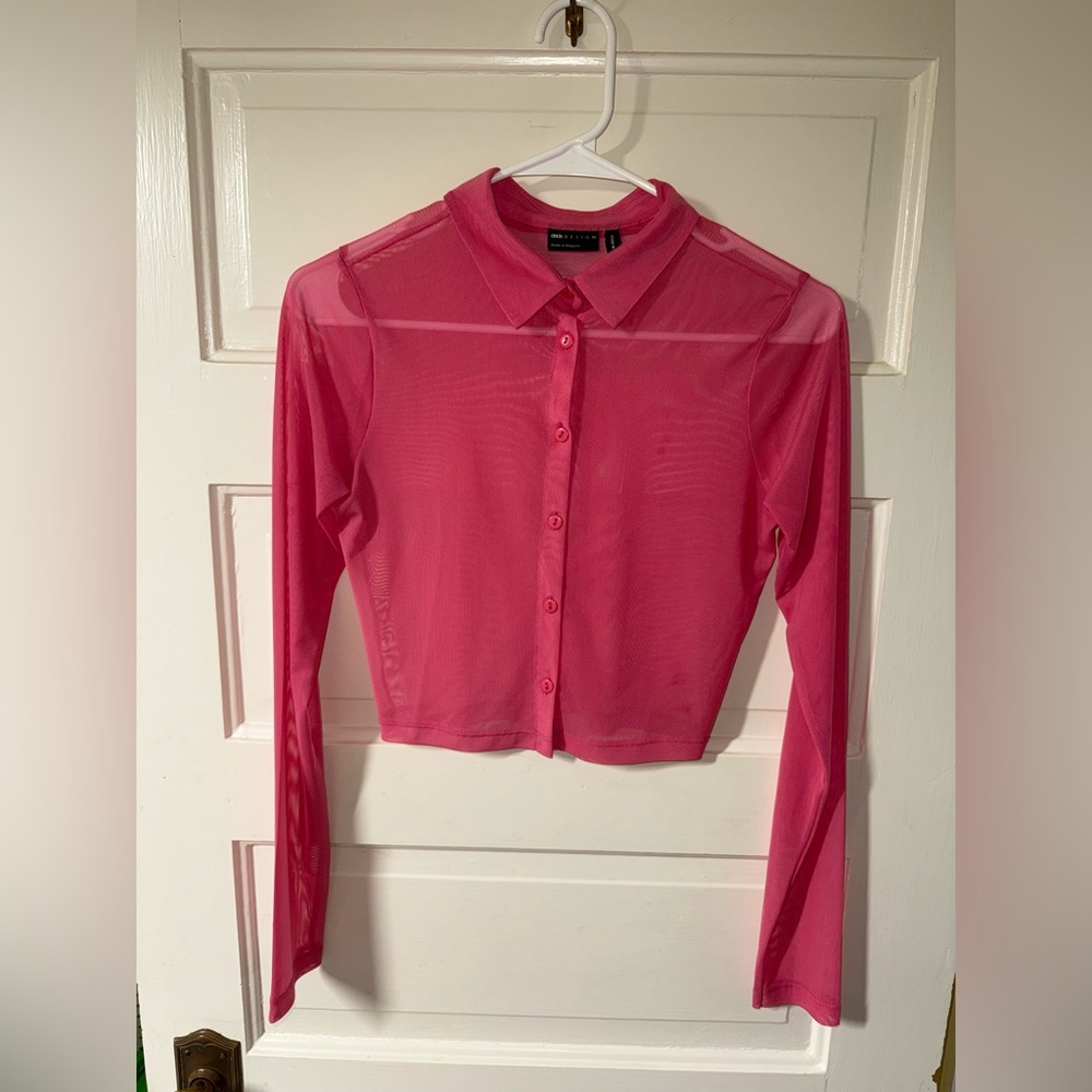 Asos Sheer Pink Button-Up Top